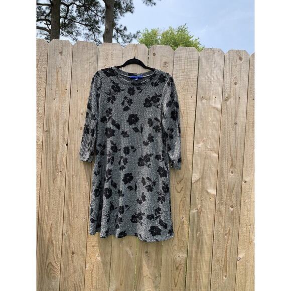 Apt. 9 Womens Sweater Dress grey Black Floral Ribbed Long Sleeve medium cottage - Picture 1 of 7